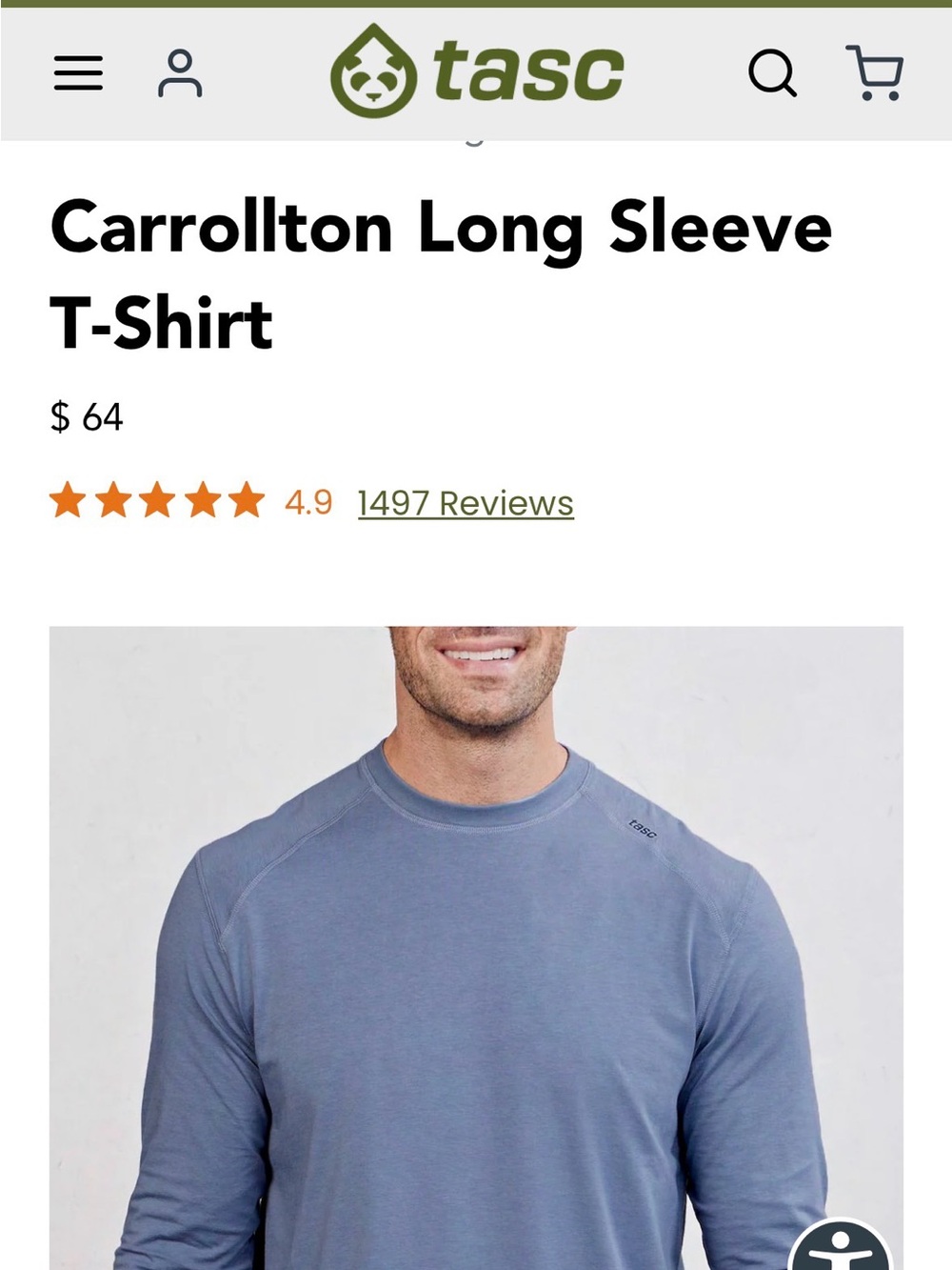 Tasc Men’s Bamboo Long Sleeve T-Shirt - Large